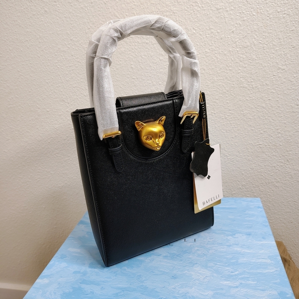 Bafelli Universe Cat Leather Mini Satchel Gold Zeus Emblem Luxury Bag - Picture 14 of 16